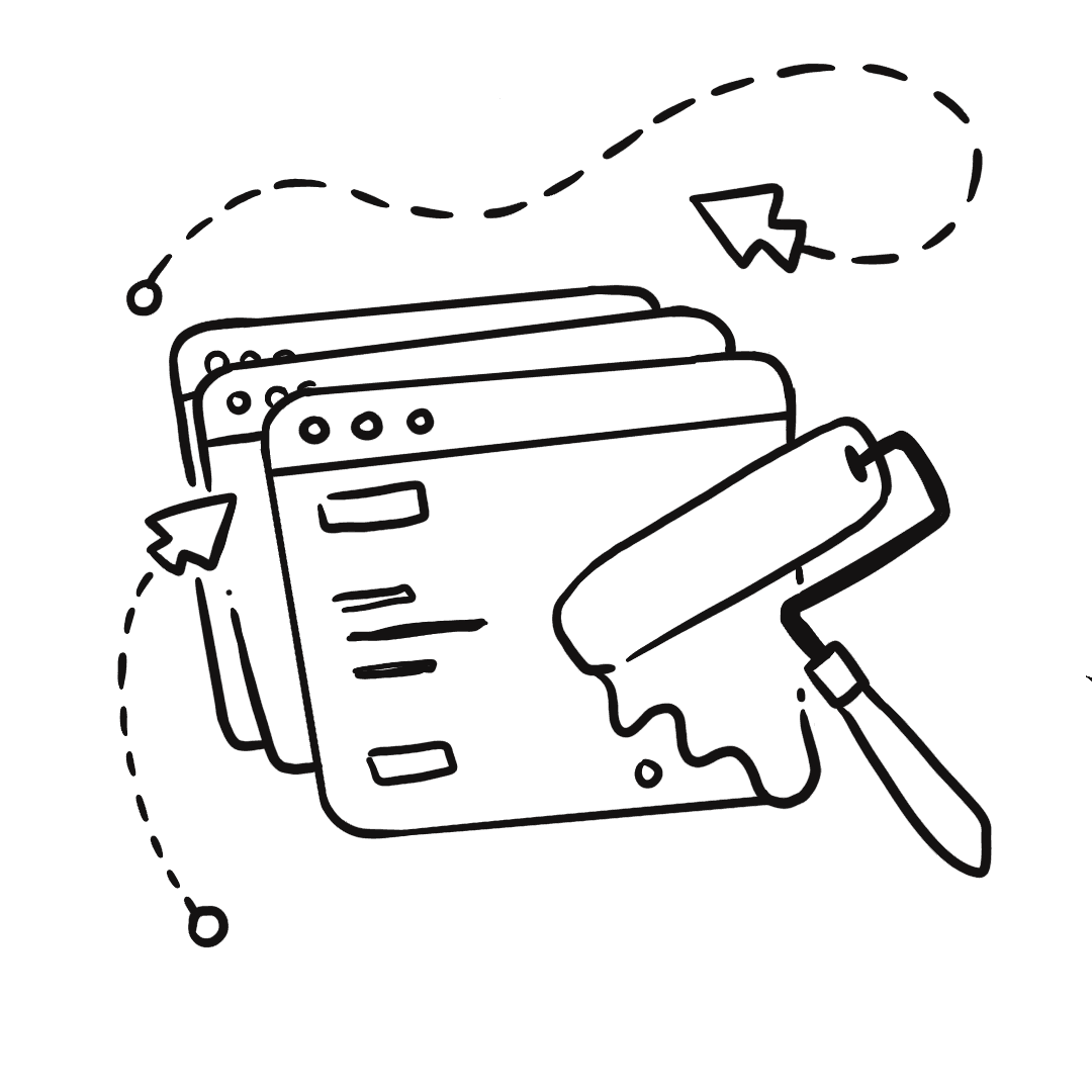 Illustration of web pages and paint roller symbolizing website design